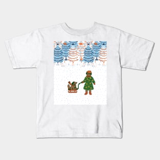 Girl with dog at Christmas tree farm Kids T-Shirt